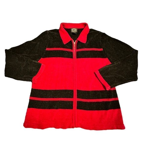 Designers Originals Studio Red and Black Chenille Zip Cardigan - Picture 4 of 9